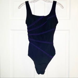 Vintage Black & Purple One Piece Swimsuit